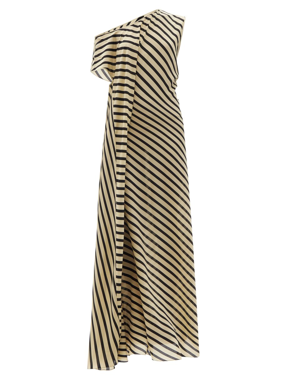 Neutral Acacia one-shoulder striped silk-crepe dress | Petar Petrov ...