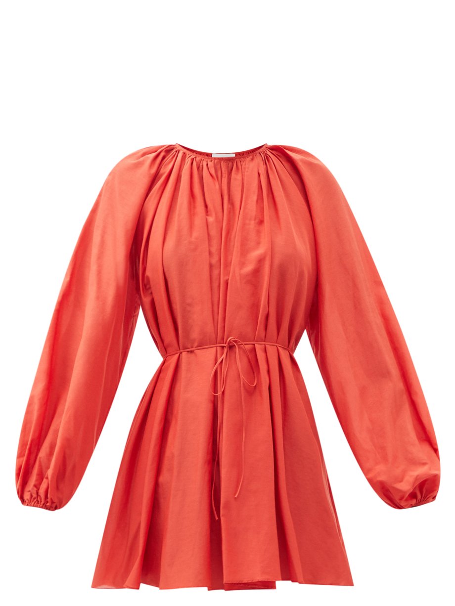 Red Gathered cotton-blend mini dress | Matteau | MATCHESFASHION US