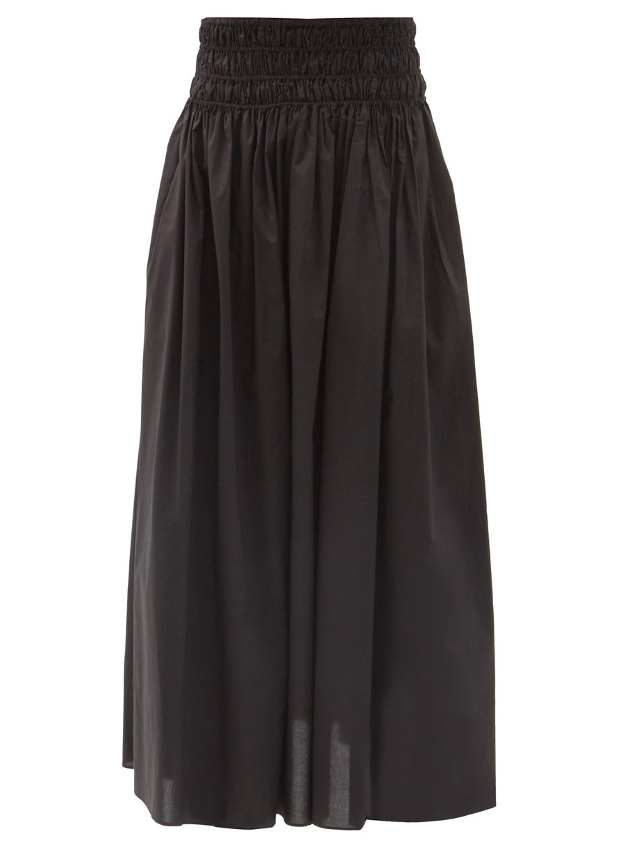 Black Shirred organic-cotton poplin maxi skirt | Matteau ...