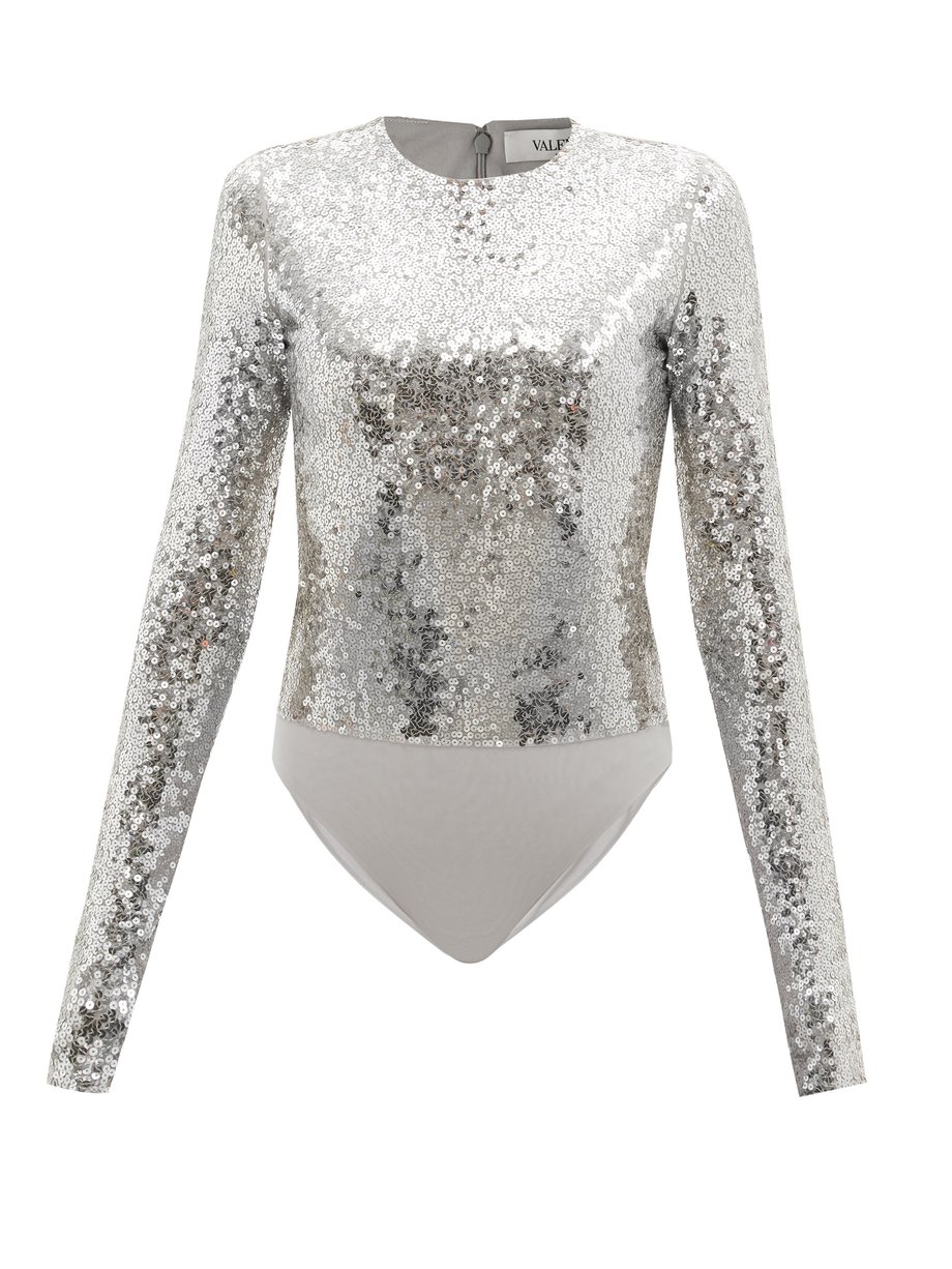 Silver Sequinned jersey bodysuit | Valentino | MATCHESFASHION US