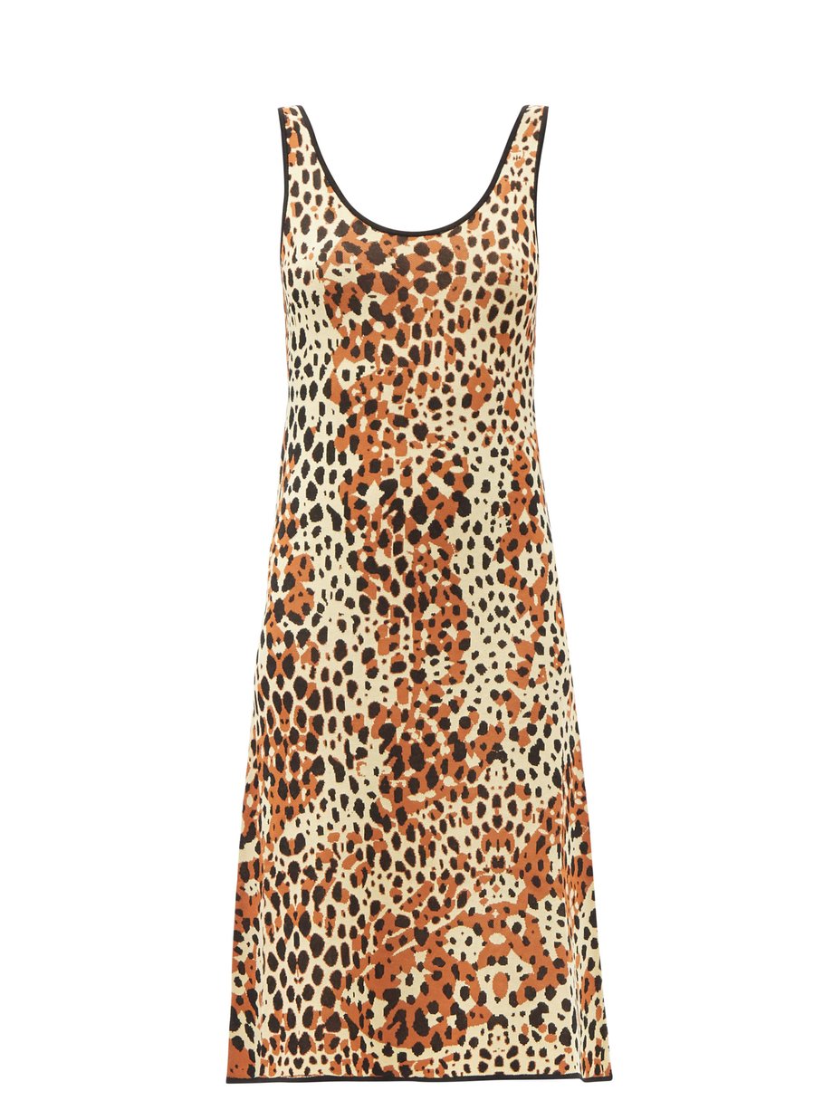 Neutral Scoop-neck leopard-jacquard midi dress | JoosTricot ...