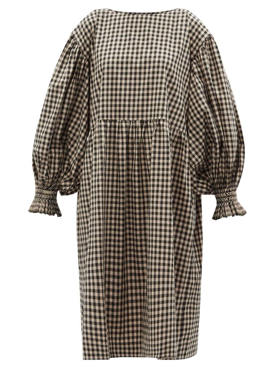 Black Winnie hand-smocked gingham linen dress | Cawley Studio ...
