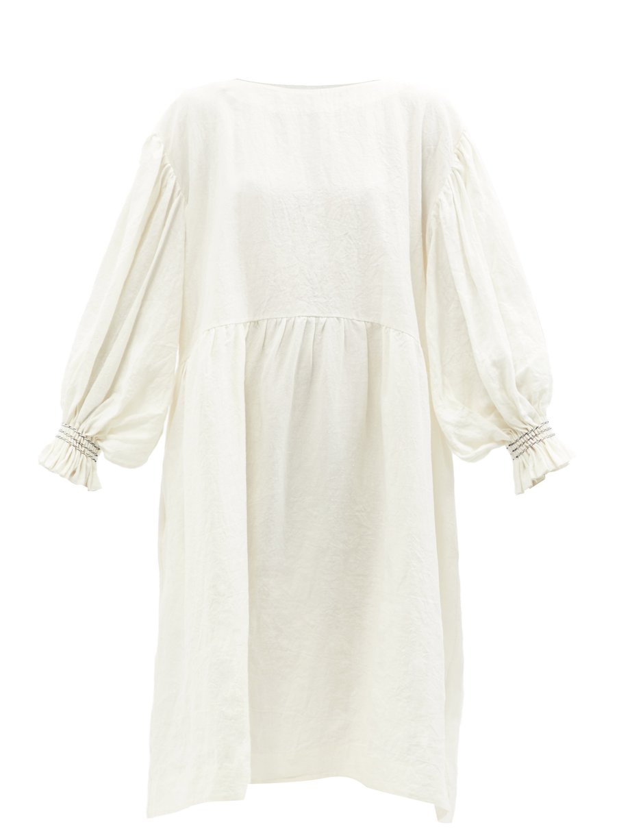 White Winnie hand-smocked linen dress | Cawley Studio | MATCHESFASHION US