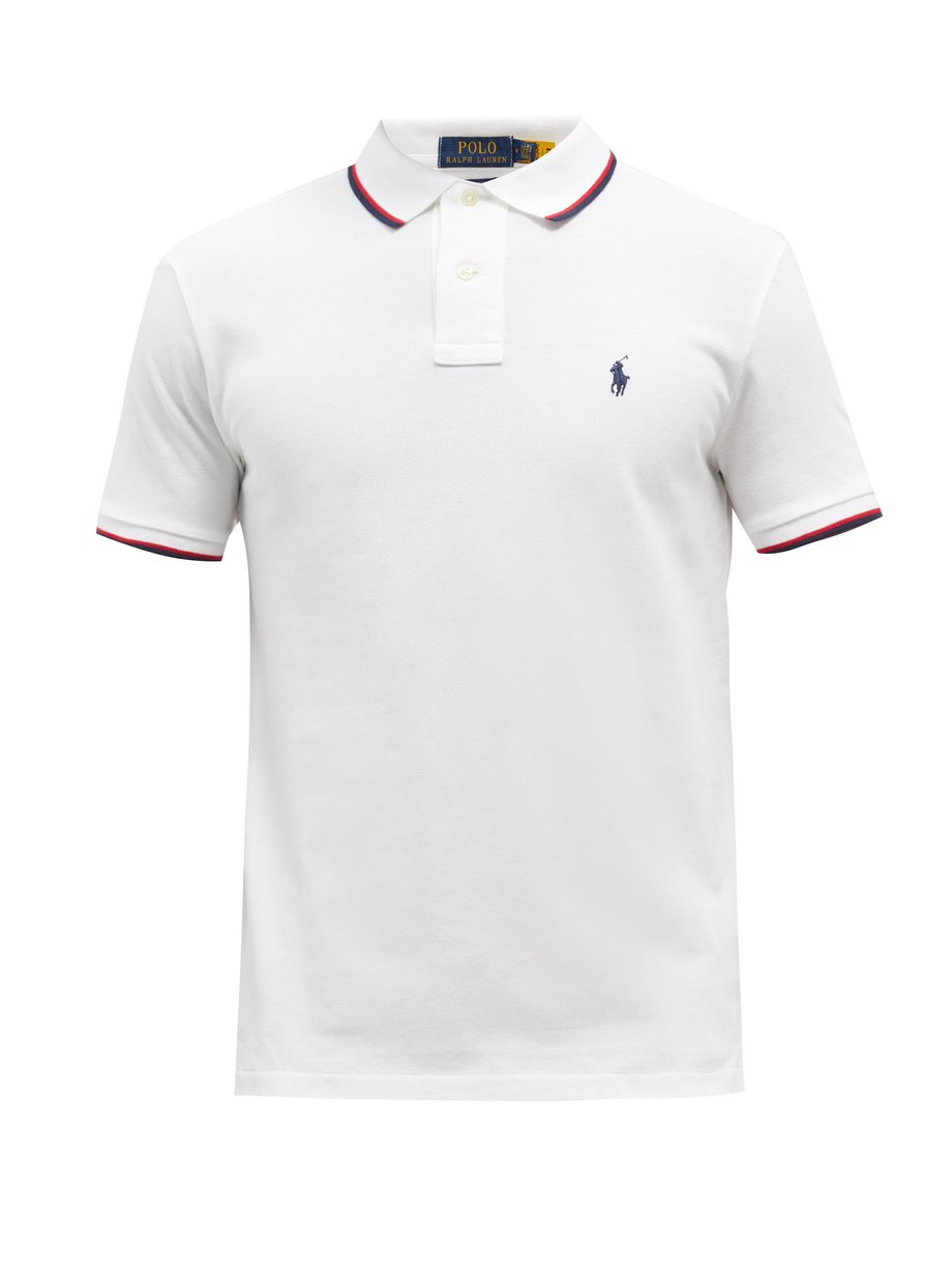 폴로 랄프로렌 폴로셔츠 Polo Ralph Lauren White Logo-embroidered cotton-pique Polo shirt
