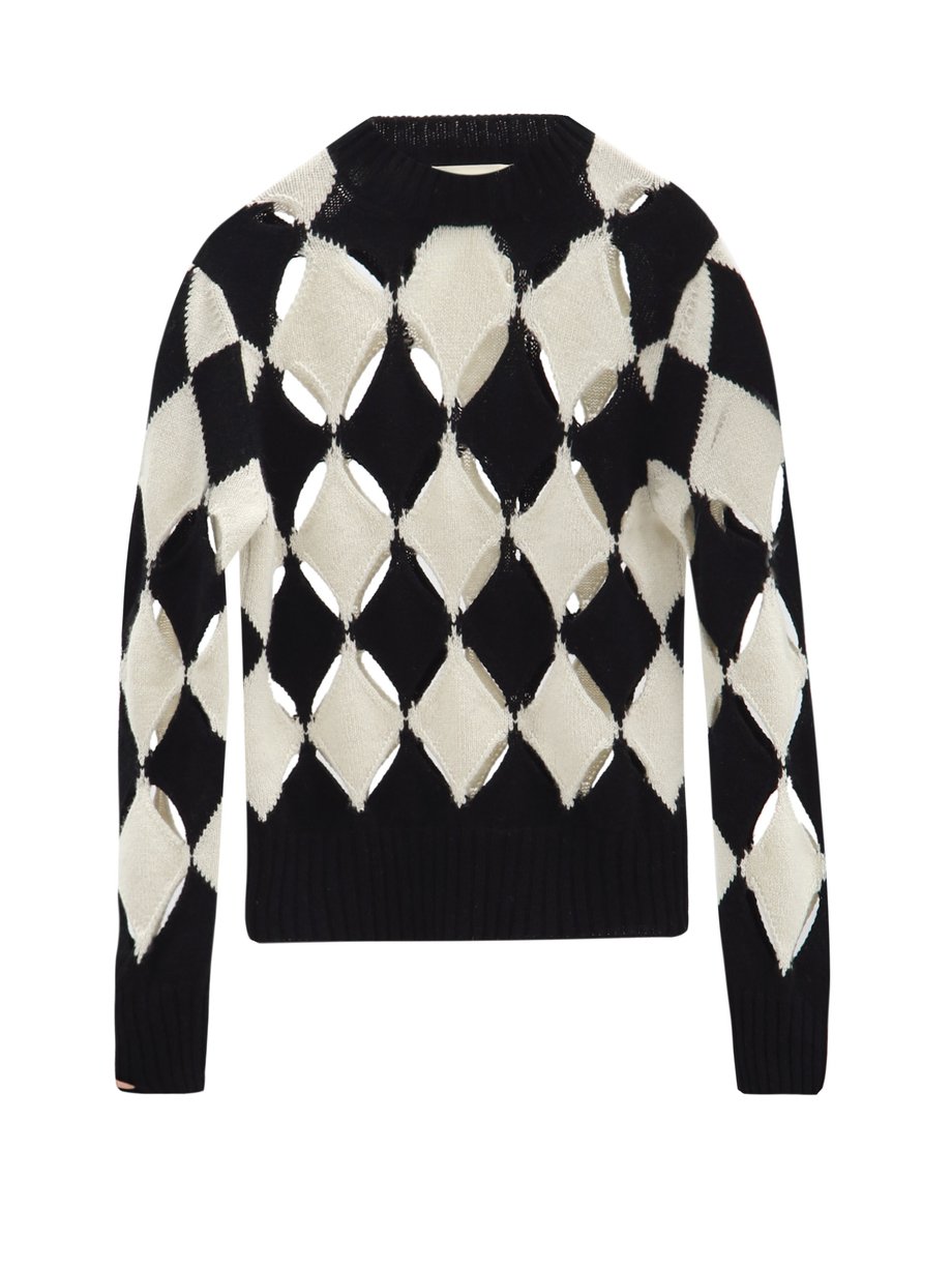 Black Slit argyle intarsia-knit wool sweater | Stefan Cooke ...