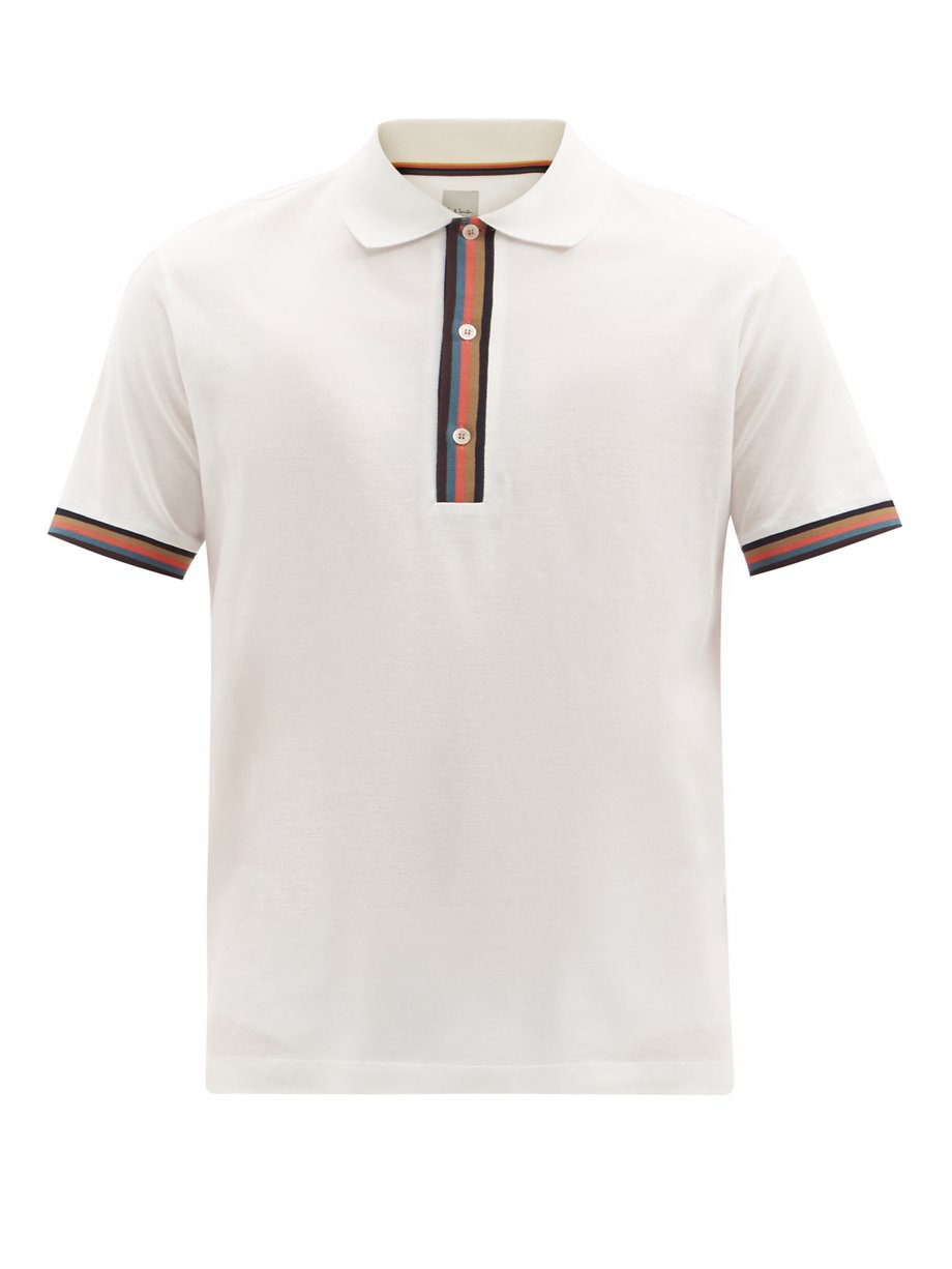 White Artist-stripe cotton-piqué polo shirt | Paul Smith ...