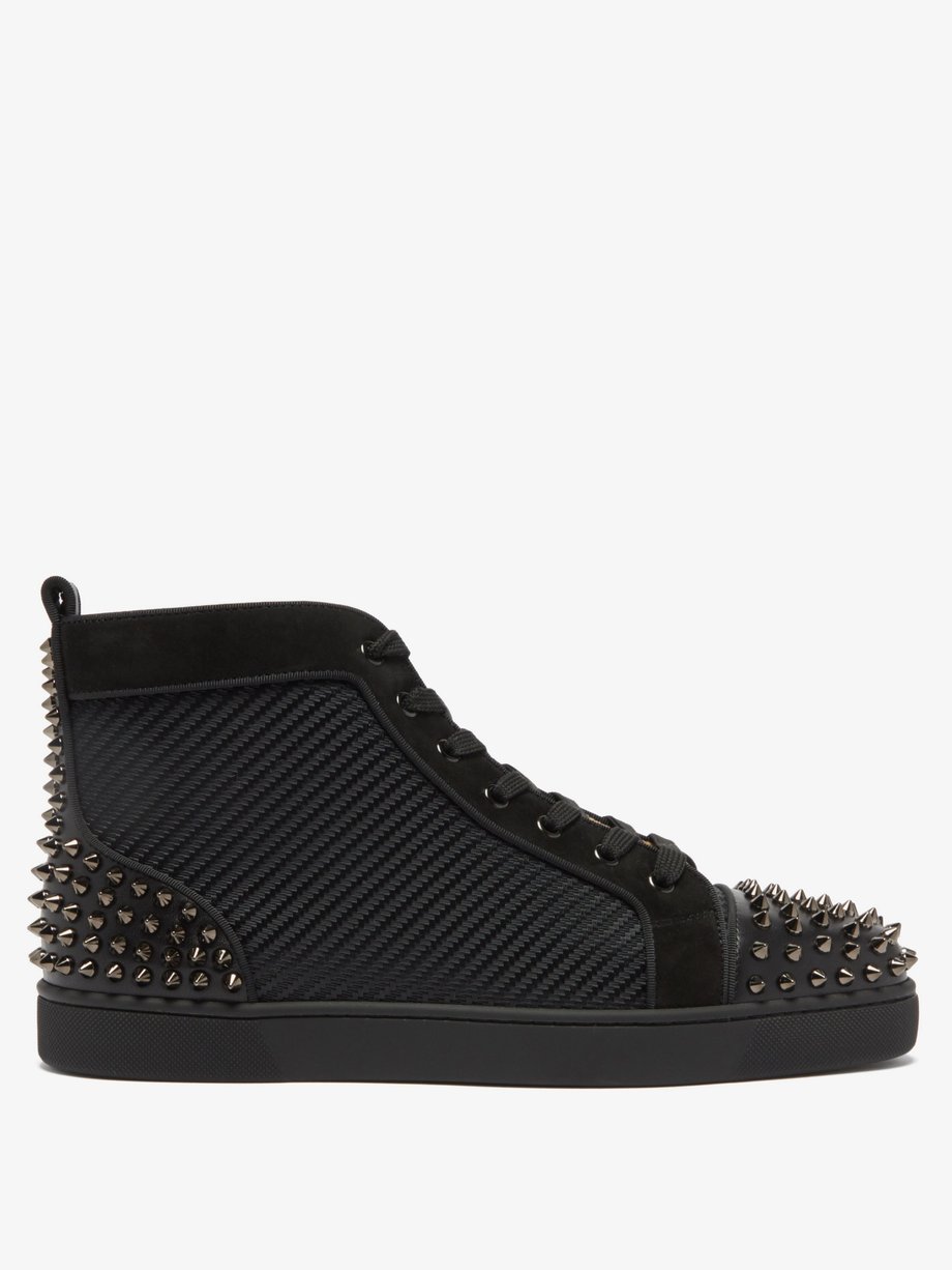 Black Lou Spikes leather-trim canvas high-top trainers | Christian ...