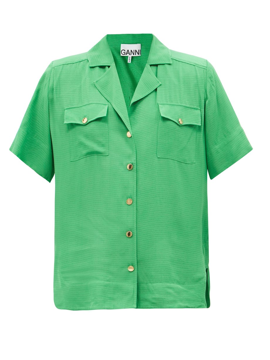 Green Cuban-collar ripstop shirt | Ganni | MATCHESFASHION UK