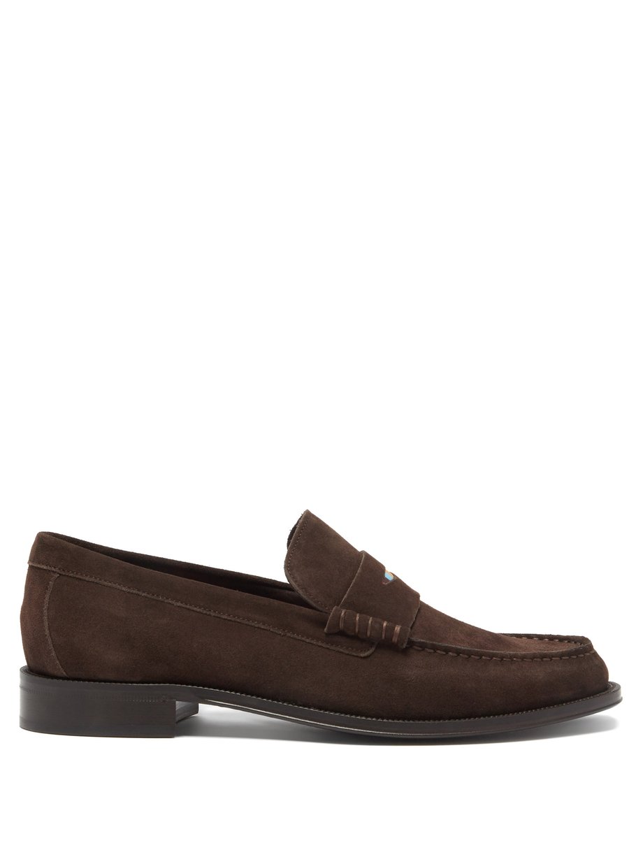 Brown Lucky Artist-stripe suede penny loafers | Paul | US
