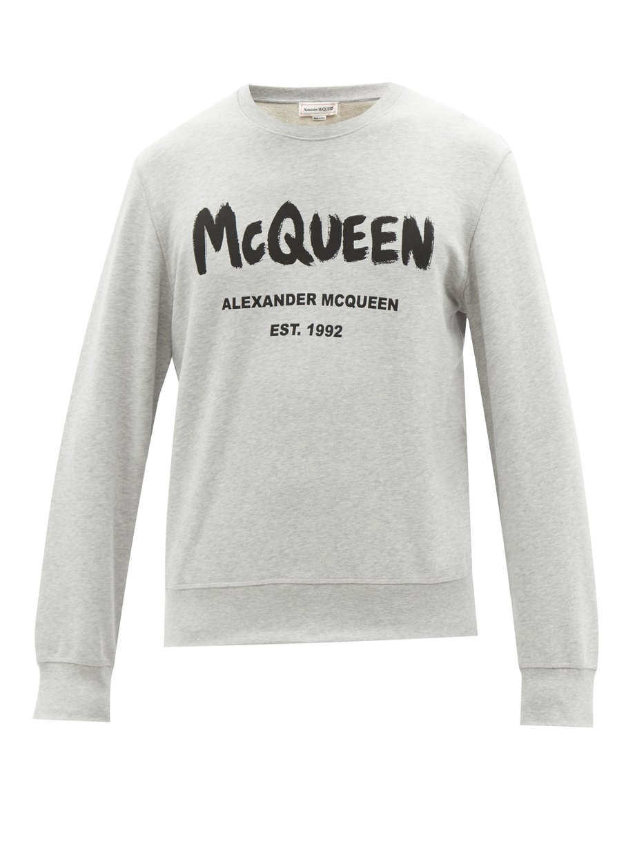 Grey Graffiti logo-print cotton-jersey sweatshirt | Alexander McQueen ...