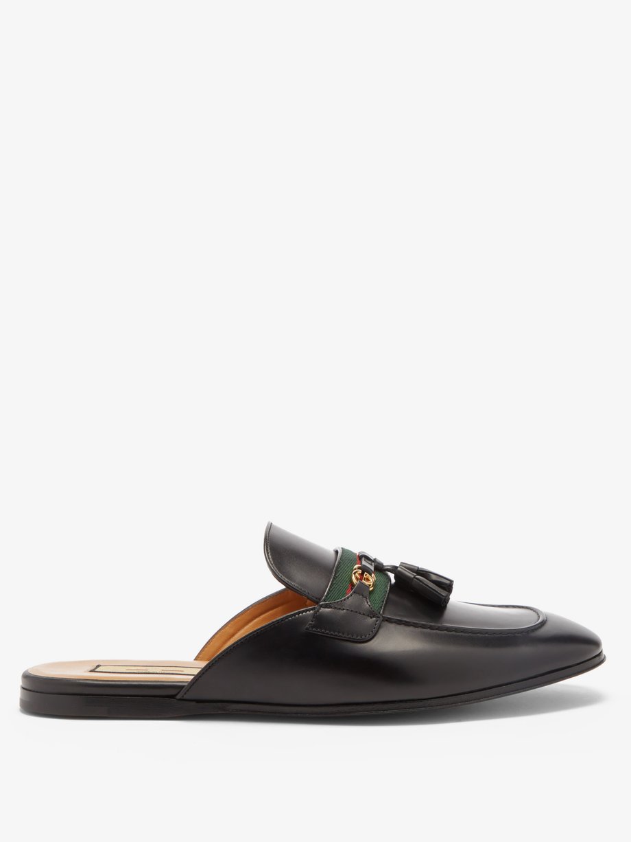 Paride Web-striped leather backless loafers Black Gucci | MATCHESFASHION FR