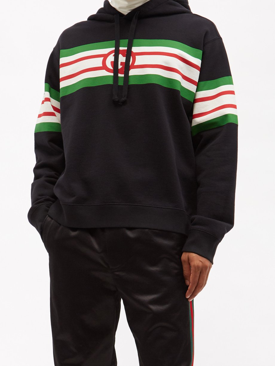 MATCHESFASHION Men Clothing Sweaters Sweatshirts Black Mens Web-stripe Cotton-jersey Hooded Sweatshirt 