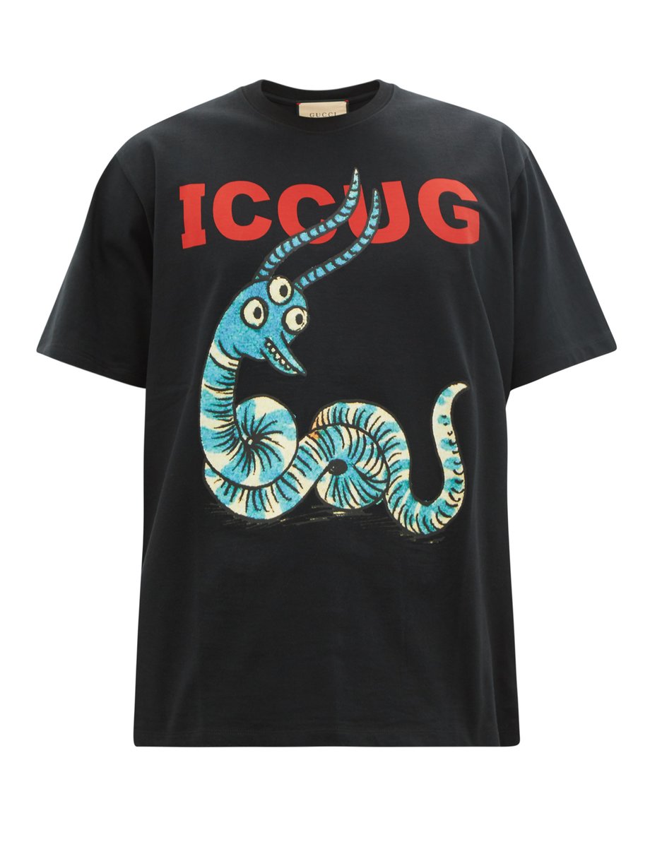 Gucci Gucci X Freya Hartas animal-print cotton-jersey T-shirt Black ...