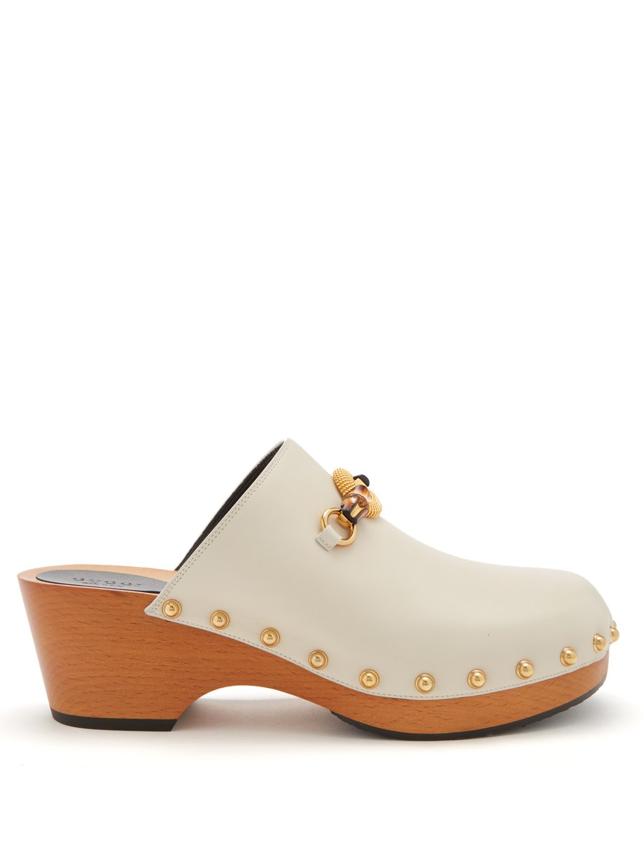 White Bamboo-buckle leather clogs | Gucci | US