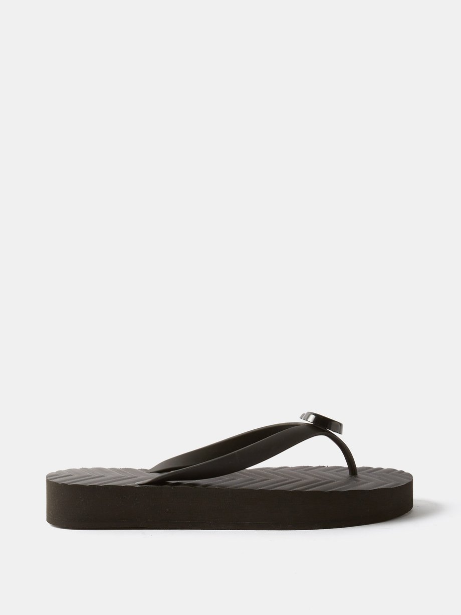 구찌 Gucci Black Pascar GG-plaque rubber sandals