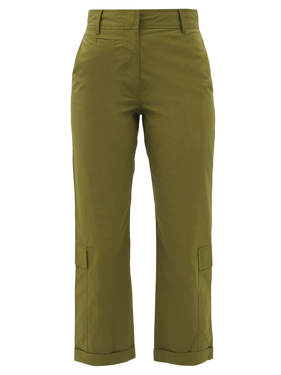 Green High-rise cotton-blend straight-leg trousers | FRAME ...