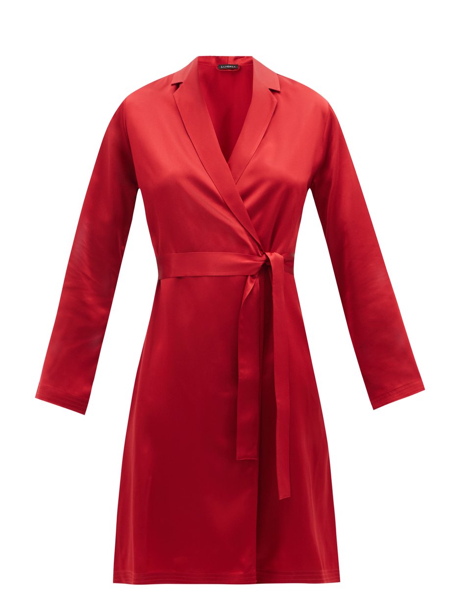 Red Notch-lapel silk-charmeuse robe | La Perla | MATCHESFASHION UK