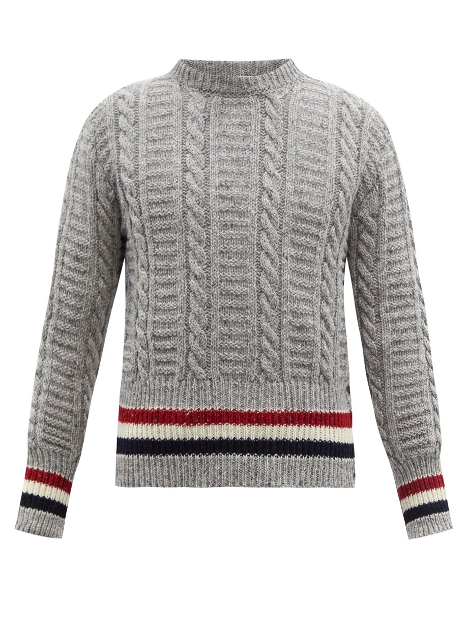 Thom Browne Grey Tricolour-stripe filey-knit wool-blend sweater | 매치스패션