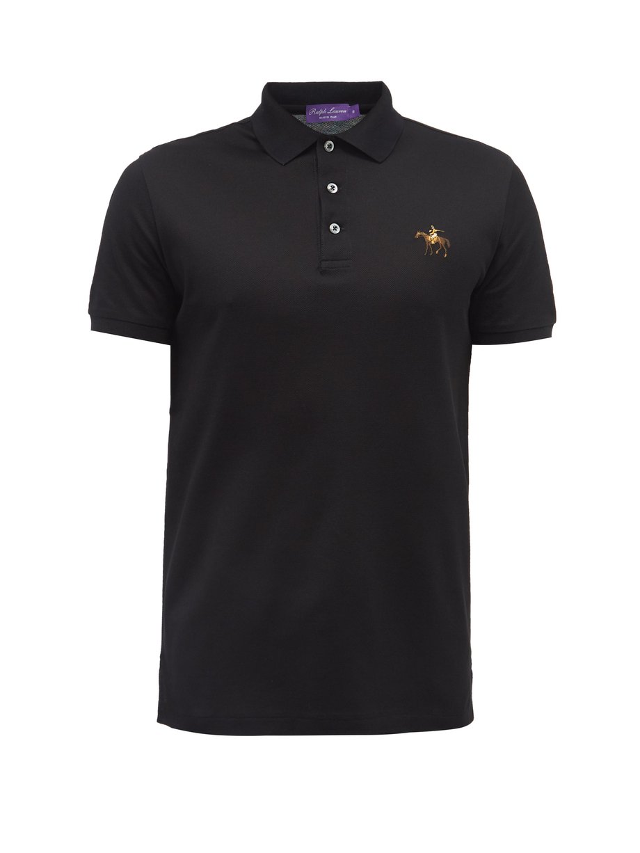 Ralph Lauren Purple Label Black Logo-embroidered cotton-piqué polo ...