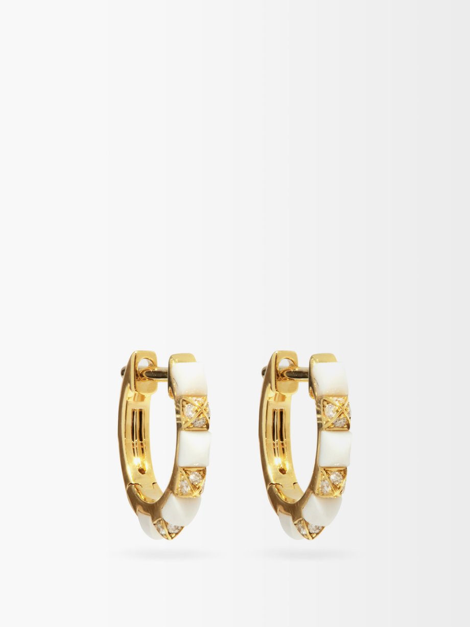 Metallic Diamond, agate & 18kt gold hoop earrings | Raphaele Canot ...