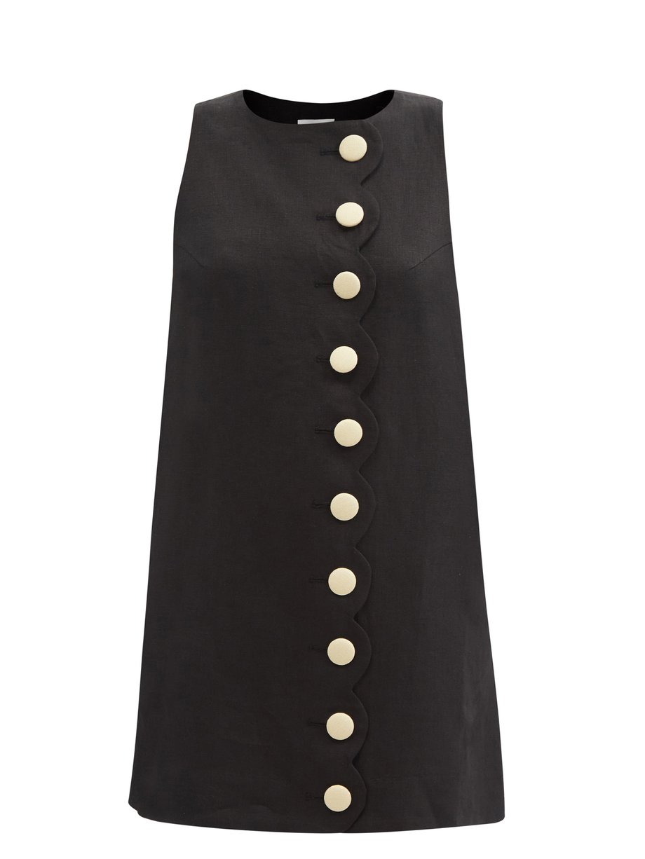 Black Scalloped-edge linen shift dress | Lisa Marie Fernandez ...