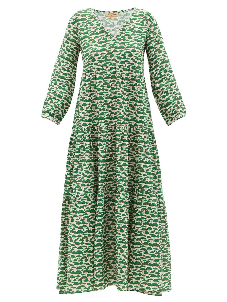 Green Frangipani tiered linen maxi dress | Muzungu Sisters ...