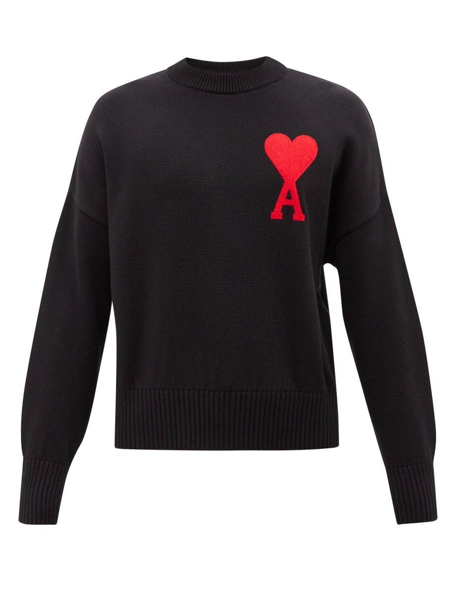 Black Ami de Cœur logo-appliqué cotton-blend sweater | AMI ...