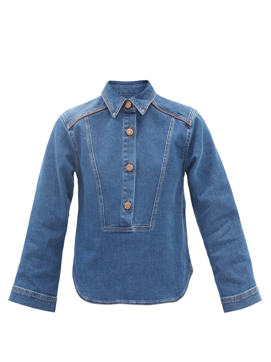 Blue Contrast-piping denim shirt | See By Chloé | MATCHESFASHION US
