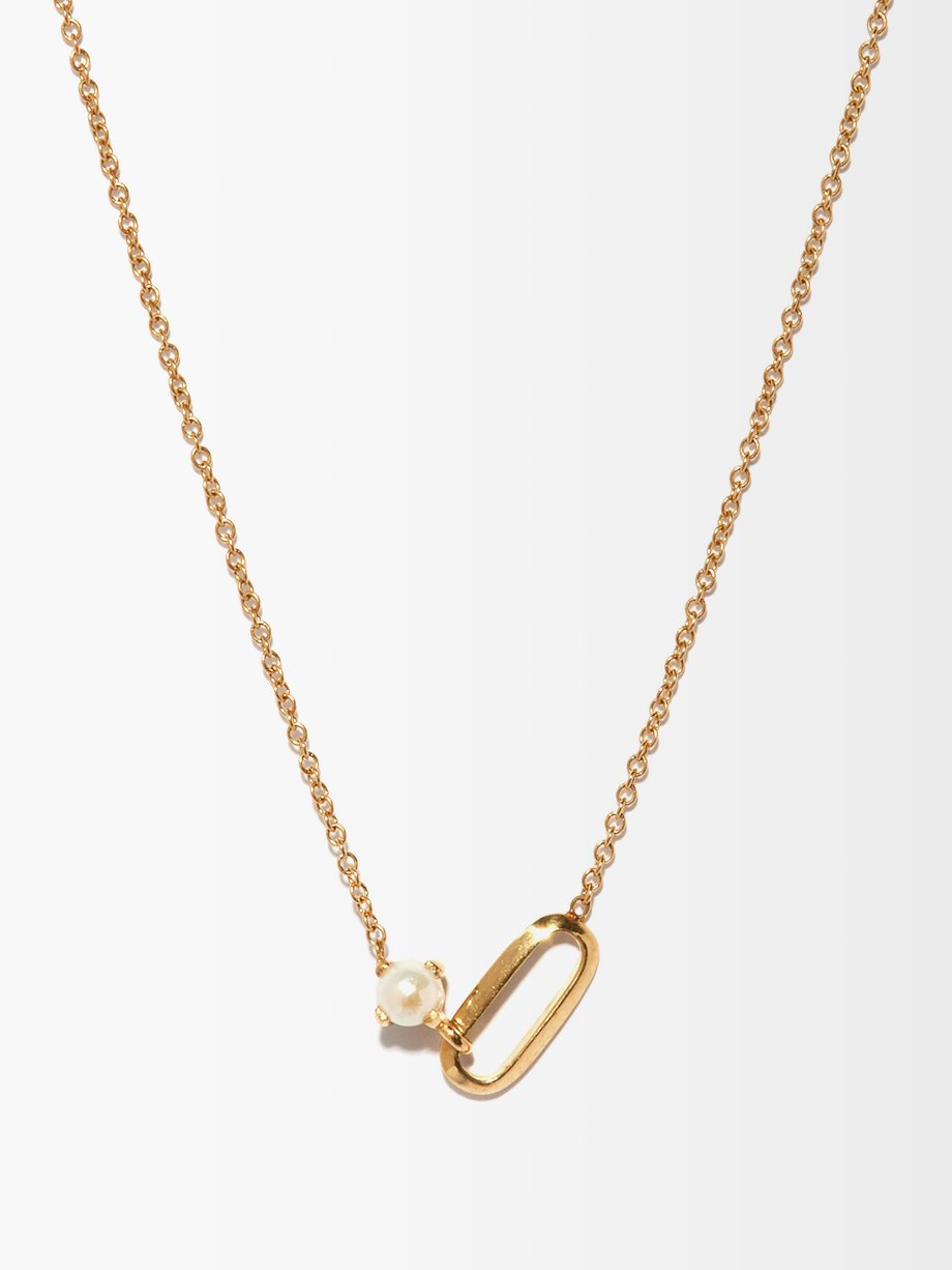 Metallic June birthstone pearl & 18kt gold necklace | Lizzie Mandler ...