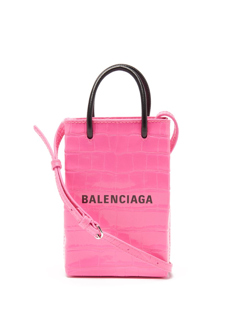 Balenciaga バレンシアガ ショッピング ミニ クロコダイルパターンレザーバッグ ピンク｜MATCHESFASHION（マッチズファッション)