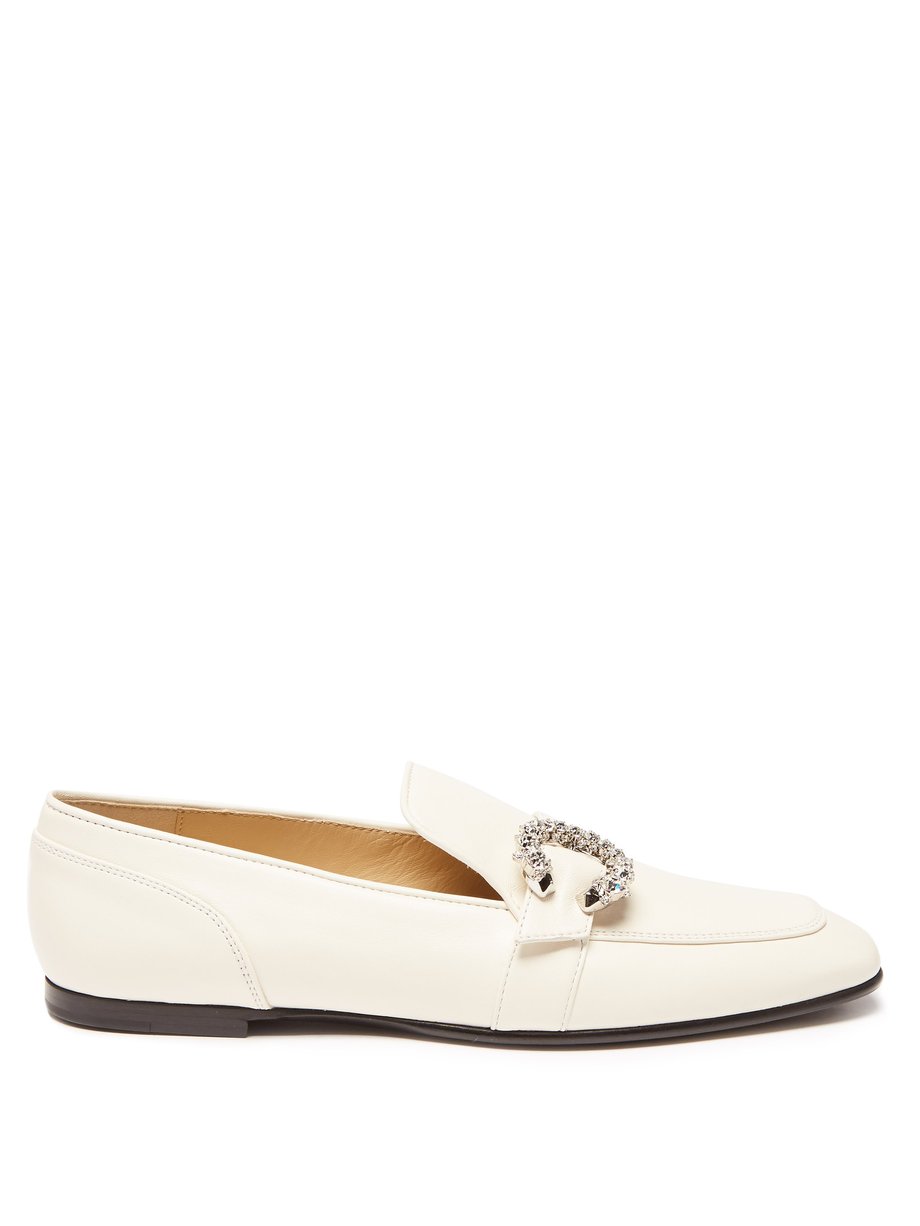 White Mani crystal-embellished leather loafers | Jimmy Choo ...