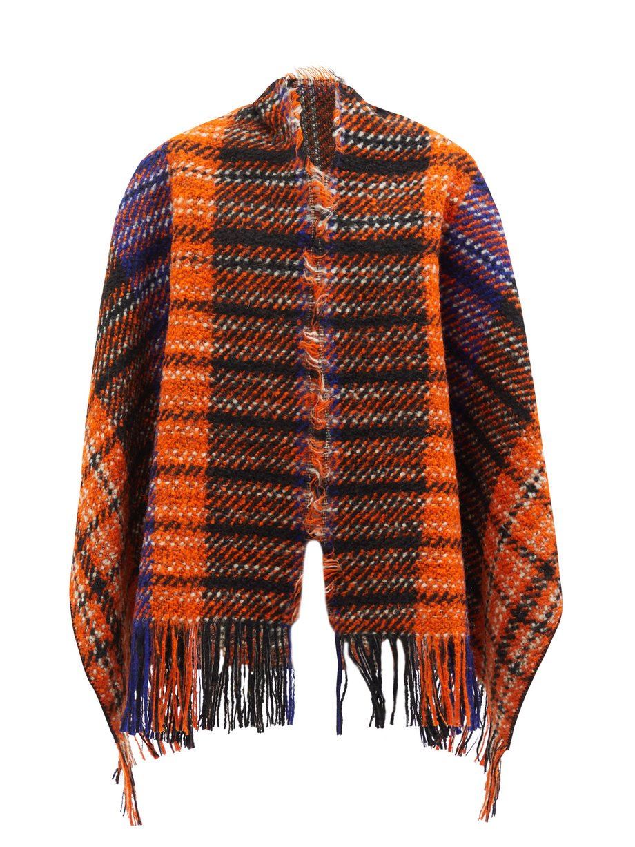 Orange Fringed check wool-blend shawl | Marni | MATCHESFASHION UK
