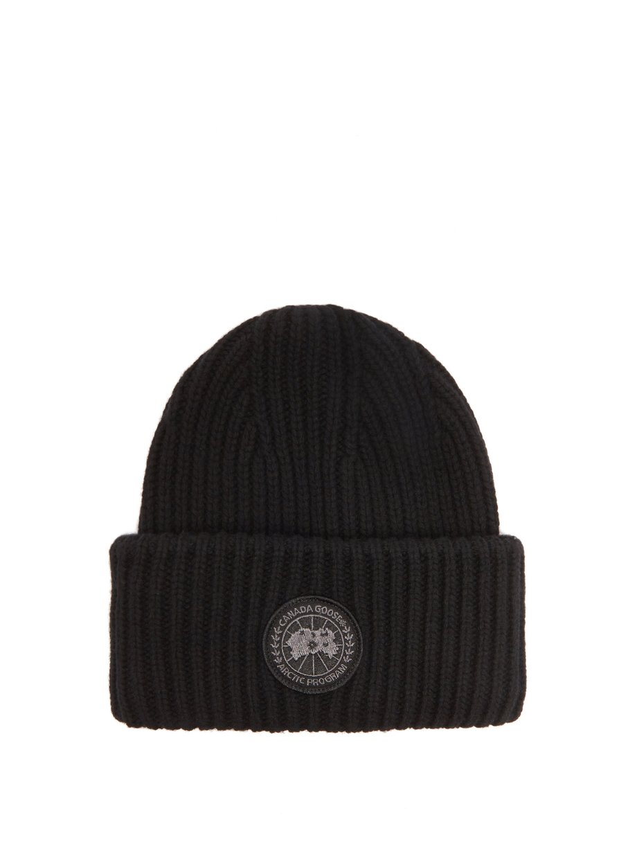 Black Rib-knit recycled cashmere-blend beanie hat | Canada Goose ...