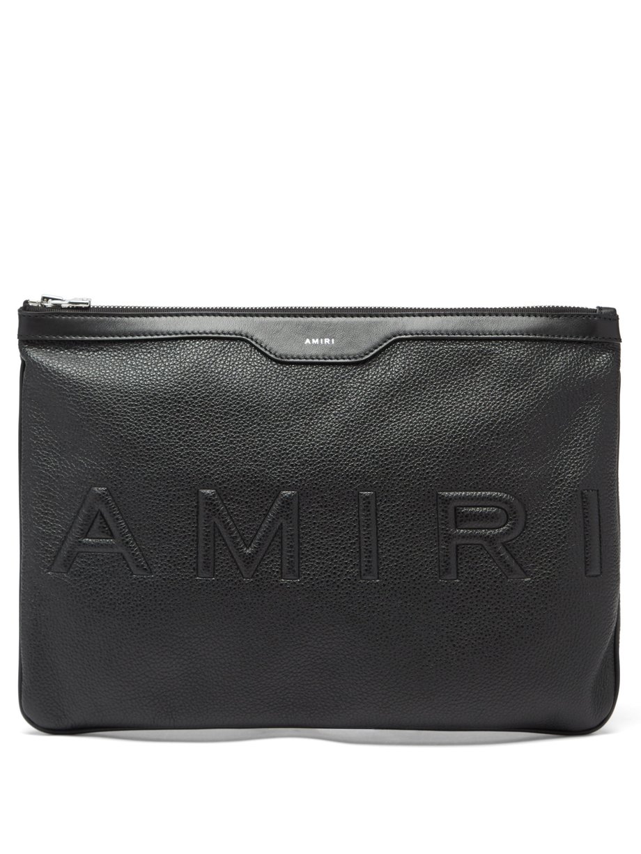 Black 3D-logo grained-leather pouch | Amiri | MATCHESFASHION UK