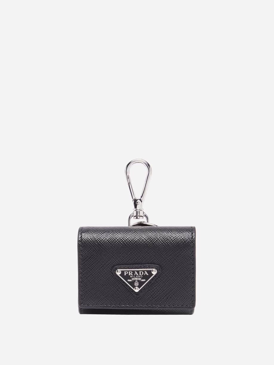 Mens Bags Pouches and wristlets Prada Logo-plaque Saffiano-leather Pouch Key Ring in Black for Men 