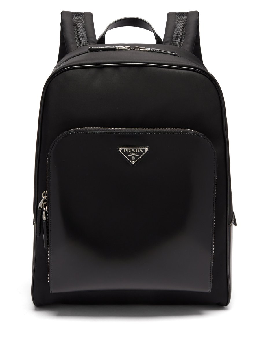 Black Triangle logo-plaque nylon and leather backpack | Prada ...