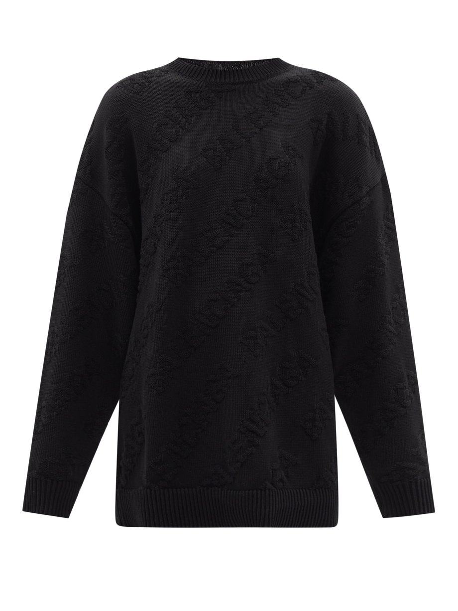 Black Logo-jacquard oversized cotton sweater | Balenciaga ...