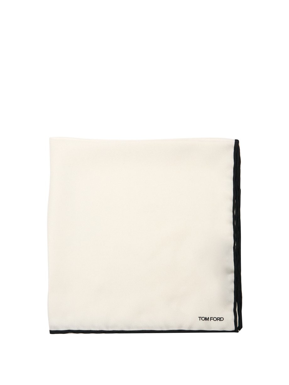 Logo-print silk pocket square White Tom Ford | MATCHESFASHION FR