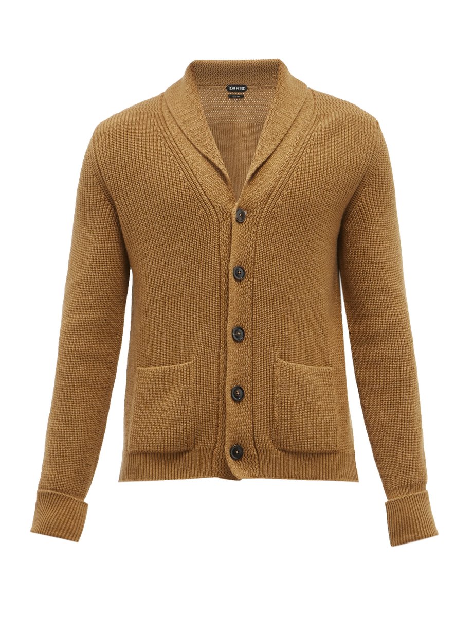 Brown Shawl-collar ribbed-cashmere cardigan | Tom Ford | MATCHESFASHION UK
