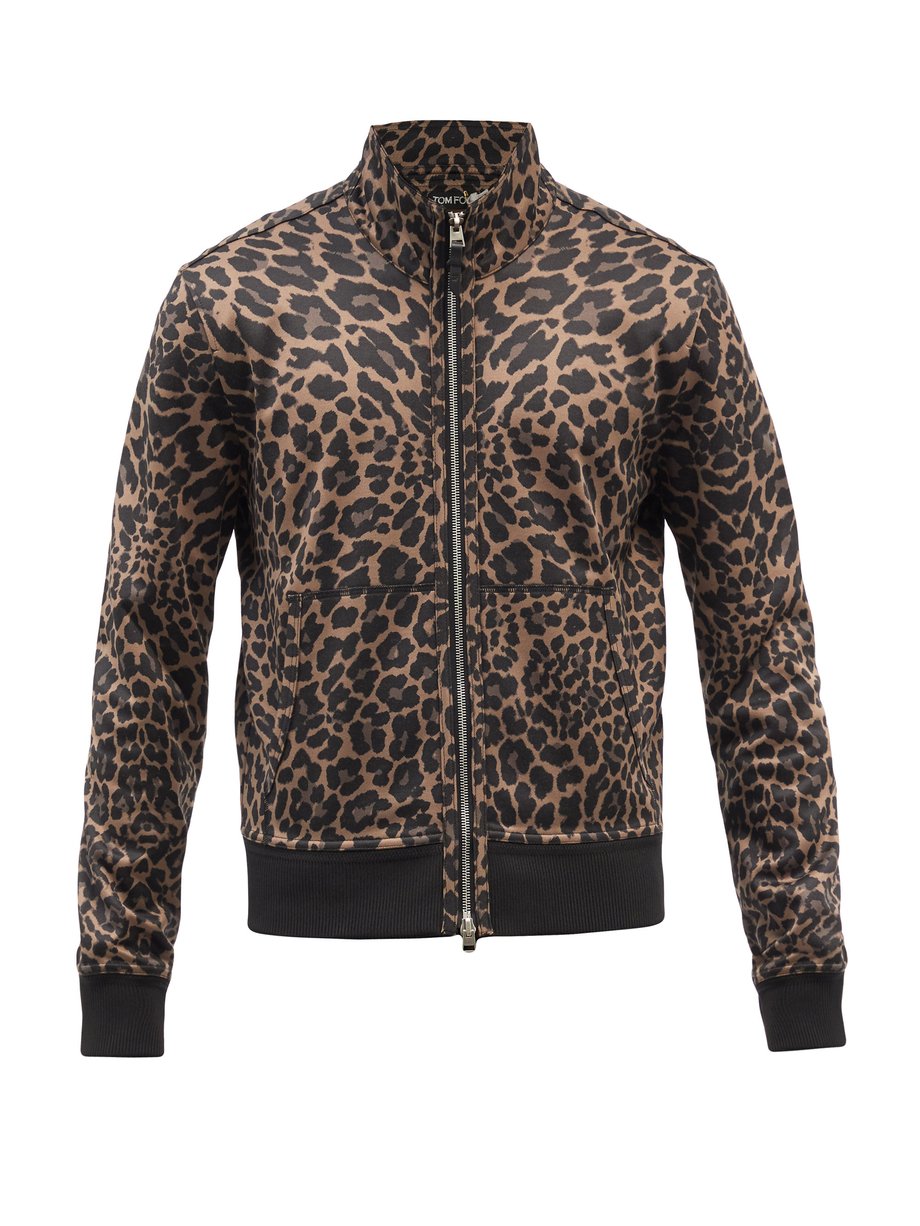 Brown Leopard-print zipped hopsack jacket | Tom Ford | MATCHESFASHION US