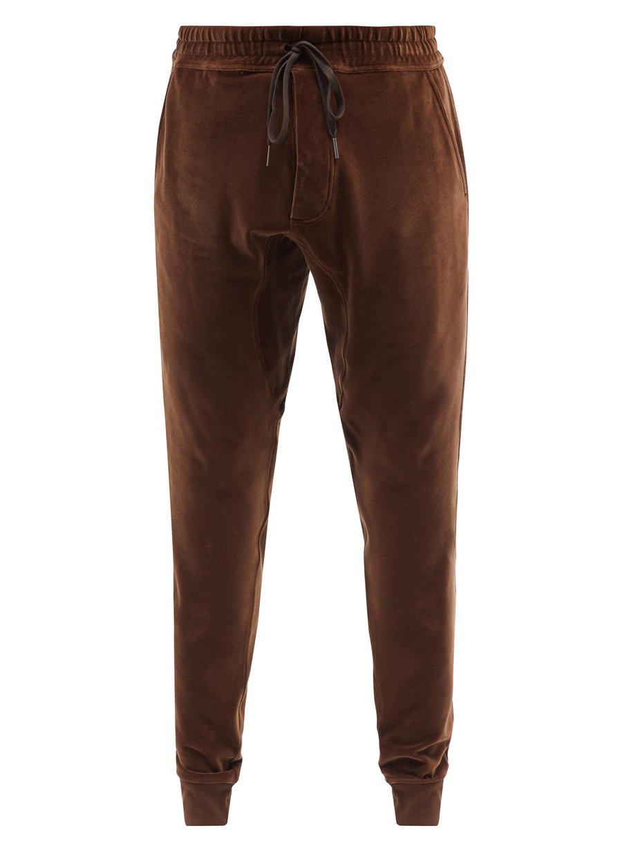 Brown Elasticated-waist cotton-blend velour track pants | Tom Ford ...