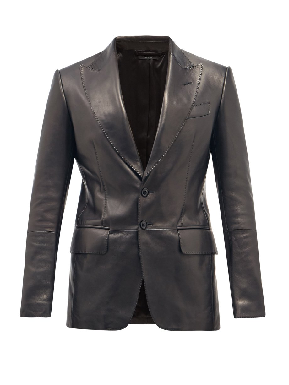 Black Single-breasted plongé-leather blazer | Tom Ford | MATCHESFASHION UK