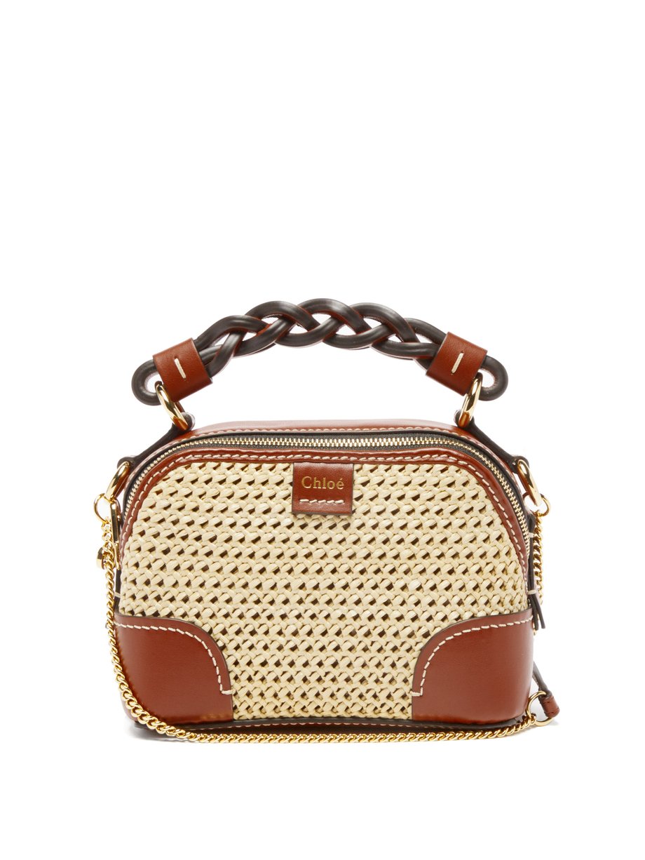 Brown Daria mini raffia and leather cross-body bag | Chloé ...