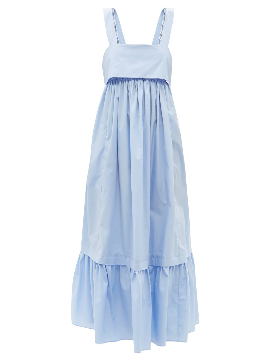 Blue Tie-back cotton-poplin maxi dress | Chloé | MATCHESFASHION US