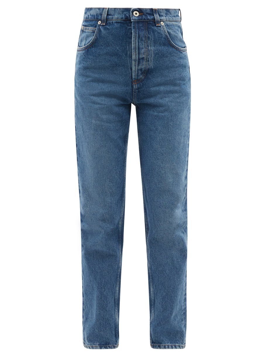 Blue Leather-pocket high-rise straight-leg jeans | Loewe ...