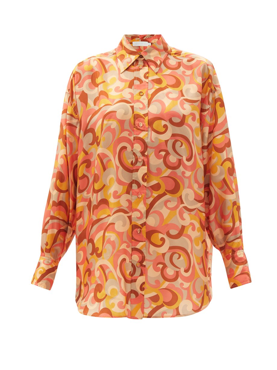 Orange Mae swirl-print silk-twill blouse | Zimmermann | MATCHESFASHION AU