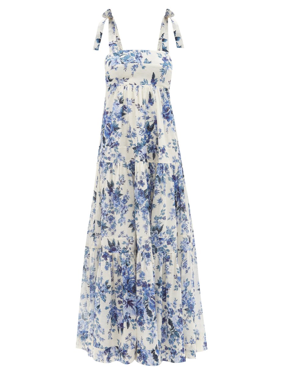 Print Aliane tiered floral-print cotton-voile dress | Zimmermann ...