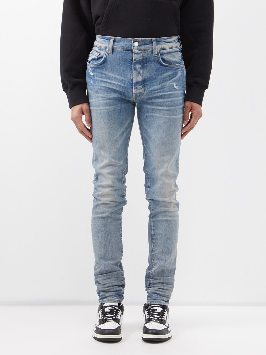 MATCHESFASHION Men Clothing Jeans Skinny Jeans Blue Mens Stack Distressed Skinny-leg Jeans 