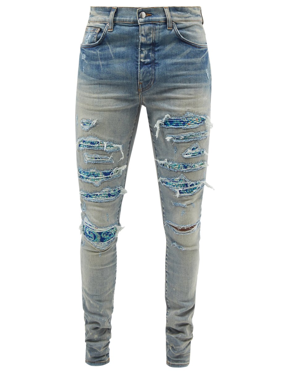 Blue Bandana Thrash distressed skinny jeans | Amiri | MATCHESFASHION US