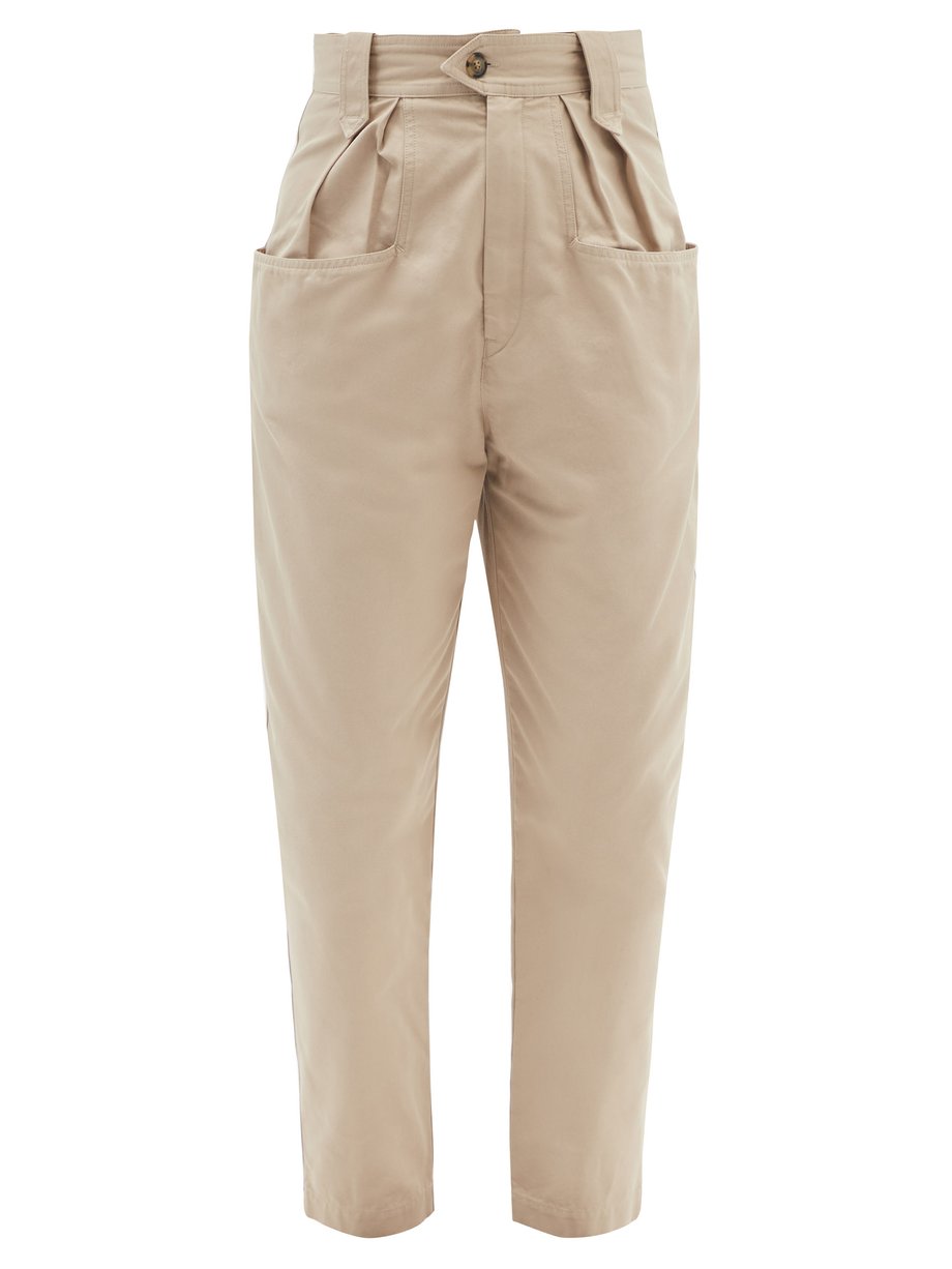 Neutral Pulcina high-rise cotton-gabardine trousers | Isabel Marant Étoile | MATCHESFASHION